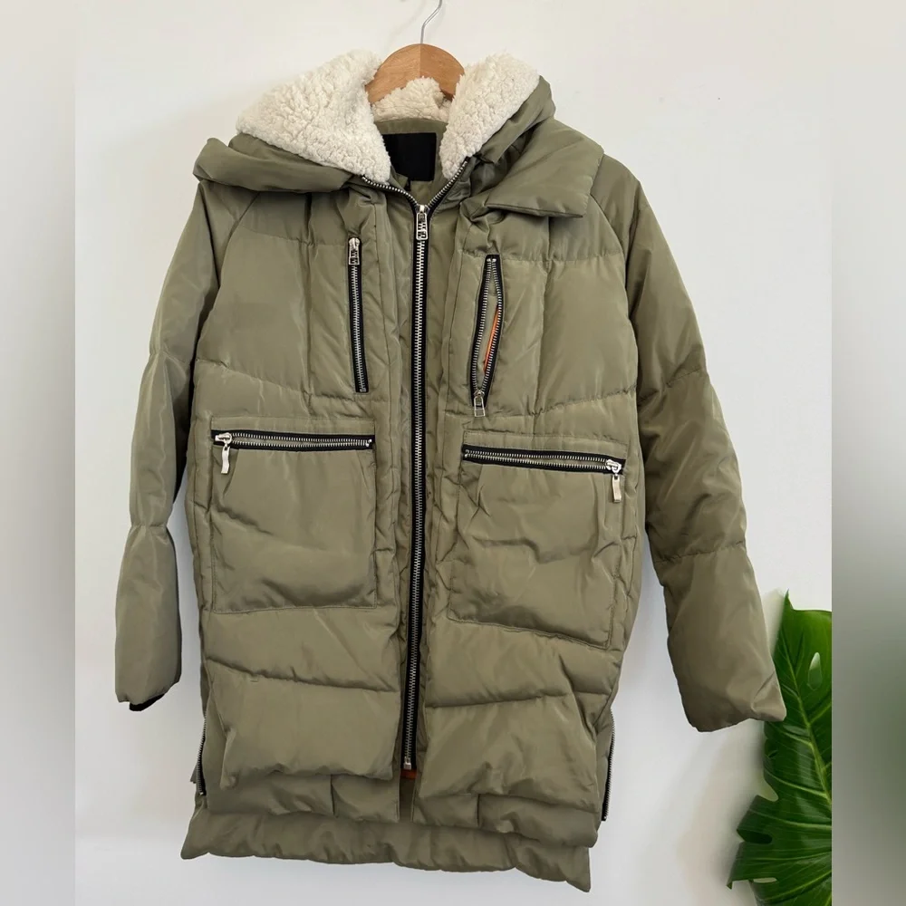 Olive Green‎ Puffer Jacket with Hood oversized